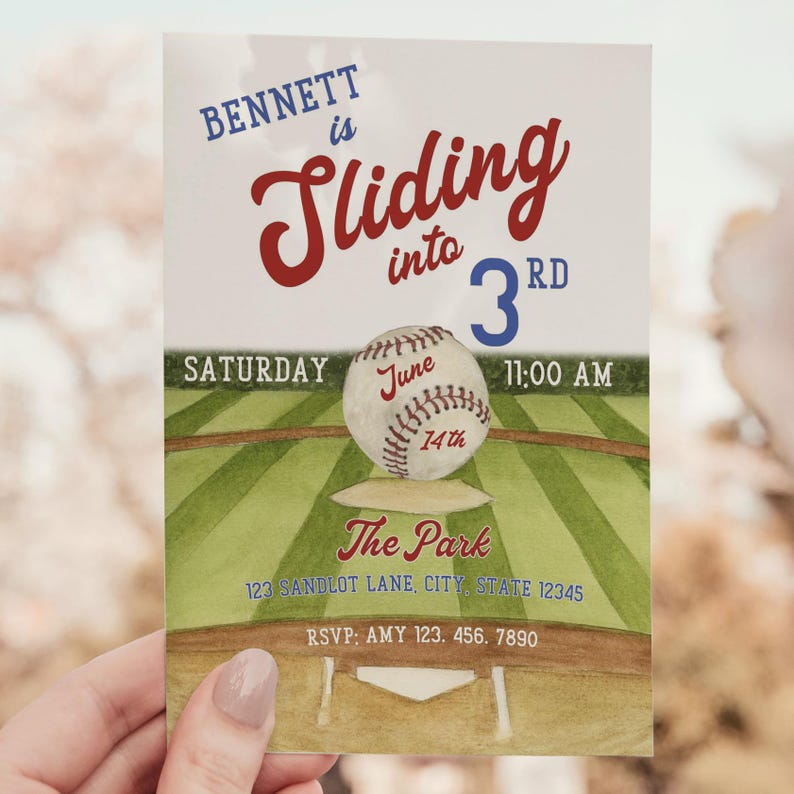 Spring Baseball Invitation Template Sliding in to 3rd Toddler Birthday