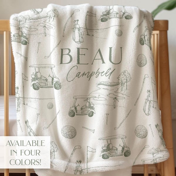Décoration vintage pour chambre d'enfant avec golf Couverture personnalisée pour bébé garçon, cadeau de golf pour bébé, cadeau d'anniversaire de golf, cadeau de papa golfeur, cadeau d'un enfant avec nom personnalisé