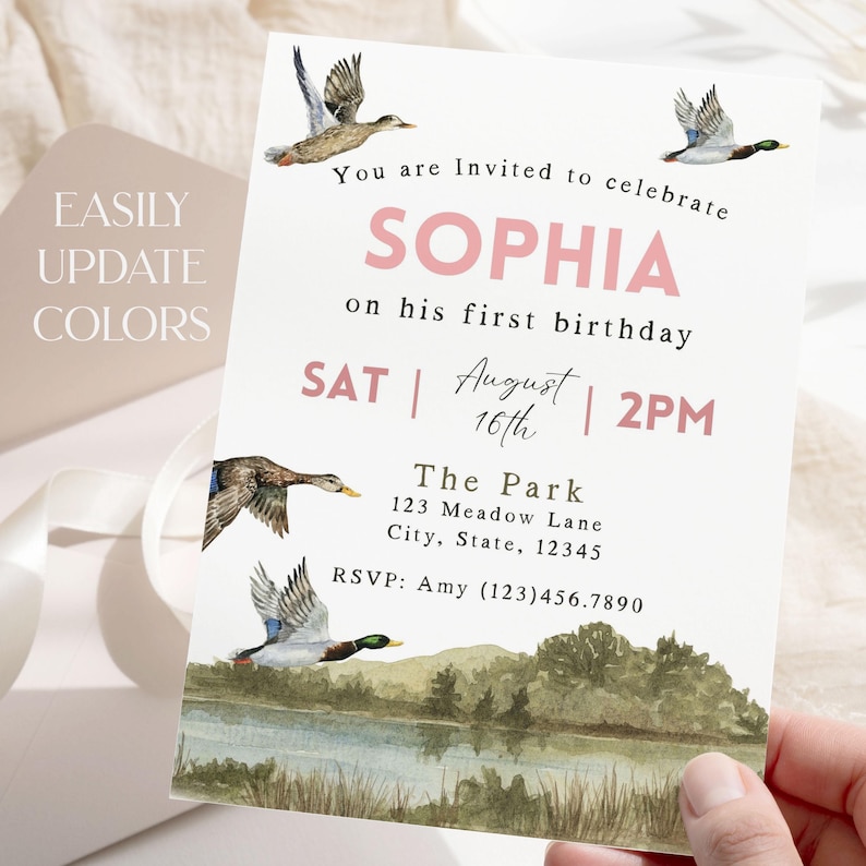 Duck Hunting Girl 1st Birthday Invitation Template