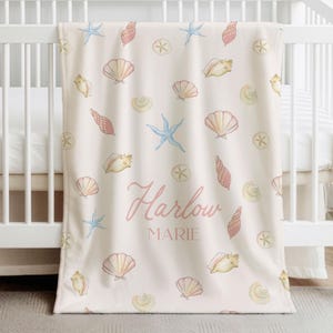 Personalized Girl Name Blanket Seashell Baby Gift Custom Name Blanket Kid Throw Blanket Girl Beach Party Gift Personalized Blanket Baby Girl image 6