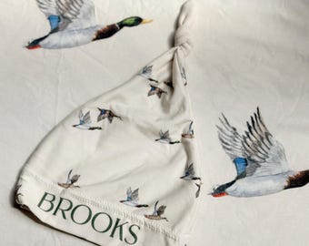 Mallard Duck Baby Swaddle Personalized Name Swaddle and Hat Baby Boy Coming Home Outfit Hospital Swaddle Hunting Baby Shower Gift Custom