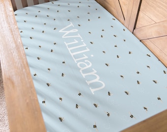 Honeybee Crib Sheet Name Personalized  Bumble Bee Nursery Bedding Custom Baby Shower Gift Gender Neutral Nursery Decor Cottagecore Nursery