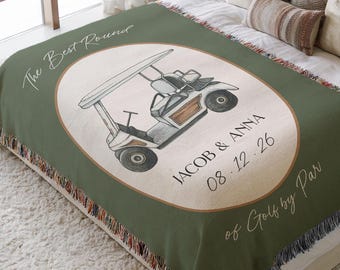 Golf Couple Blanket Personalized Anniversary Gift Cotton Golf Throw Blanket Golf Lovers Gift Custom Anniversary Date Golfing Gift with Names