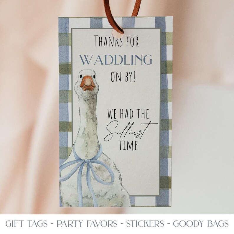 Blue Silly Goose Thank You Tag Canva Cupcake Topper Editable