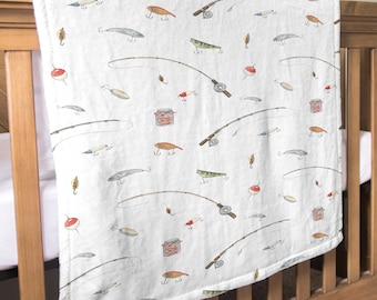 Fishing Blanket Personalized Baby Boy Nursery Hunting Fishing Nursery Decor Boy Fishing Lure Custom Name Blanket Toddler Gift Fishing Theme
