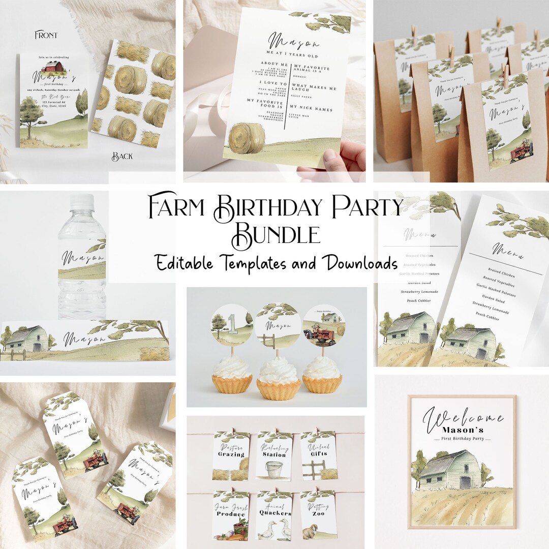 Editable Farm Birthday Party Bundle Boy Toddler 1st Birthday Boys Party ...