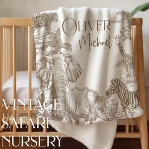Vintage Safari Nursery Decor Personalized Blanket Gift for New Baby Boy Blanket Safari Baby Shower Gift Toddler Blanket Custom Name Gift Boy