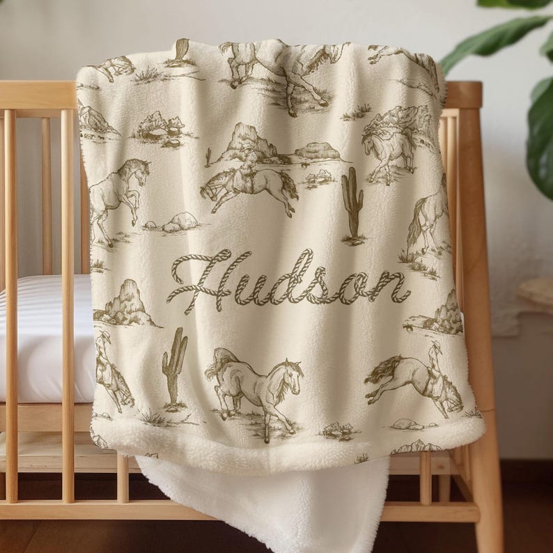 Western Cowboy Baby Blanket Personalized Newborn Name Blanket Custom Baby Throw