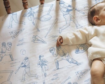 Prześcieradło do łóżeczka w stylu vintage baseball z imieniem, spersonalizowane, prześcieradło do łóżeczka w stylu vintage sport, imię dla chłopca, pościel do łóżeczka, imię dla noworodka, prezent sportowy, prezent na baby shower dla chłopca