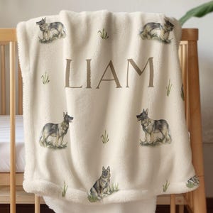 German Shepherd Baby Blanket Name Personalized Blanket German Shepherd Theme Gift for Baby Dog Blanket GSD Owner Baby Gift Idea Coming Home