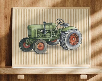 Watercolor Tractor Print Digital Toddler Boy Bedroom Decor Printable Wall Art Boy Nursery Vintage Green Tractor Print Farmhouse Art Print