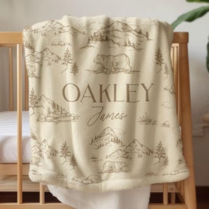 Couverture pour bébé des bois, montagne, cadeau de naissance personnalisé, cadeau de naissance personnalisé pour bébé