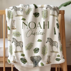 Safari Baby Blanket Personalized Baby Gift Safari Nursery Decor Kid Personalized Blanket with Name Safari Animal Blanket Toddler Gift Idea