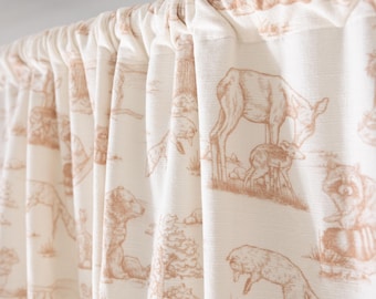 Woodland Nursery Curtain Brown Forest Animal Blackout Curtain for Nursery Boy Drape Custom Size Curtain Set Woodland Toile Curtain Cotton