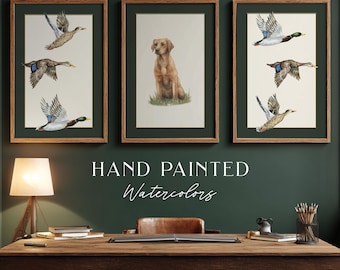 Mallard Duck Wall Art Custom Duck Dog Art Print Set of 3 Duck Print Teen Boy Room Print Framed Hunting Bedroom Gallery Men Office Decor