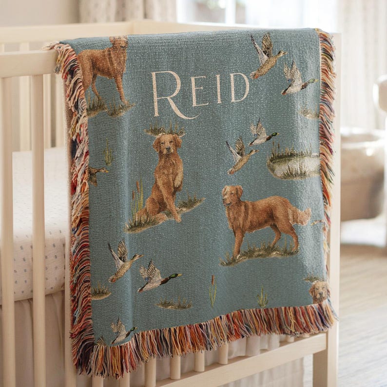 Puppy Nursery Hunter Baby Blanket Boy Dog Nursery Ducks Baby Blanket