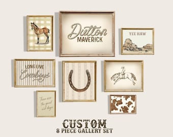 Cowboy Nursery Print Personalized Western Name Print Custom Cowboy Bedroom Wall Decor Cowboy Collage Gallery Wall Set of 8 Boy Bedroom Decor
