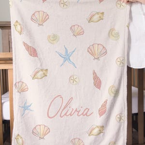 Personalized Girl Name Blanket Seashell Baby Gift Custom Name Blanket Kid Throw Blanket Girl Beach Party Gift Personalized Blanket Baby Girl image 2