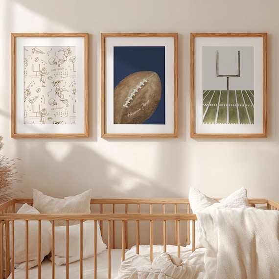 Football Decor Personalized Sport Theme Nursery Football Print Set of 3 Personalized Sport Name Sign Football Wall Art Custom Name Print Boy