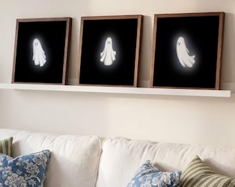 Halloween Decor Ghost Art Framed Seasonal Wall Art Gothic Home Decor Fall Wall Art Cute Halloween Print Set of 3 Minimalistic Spooky Art
