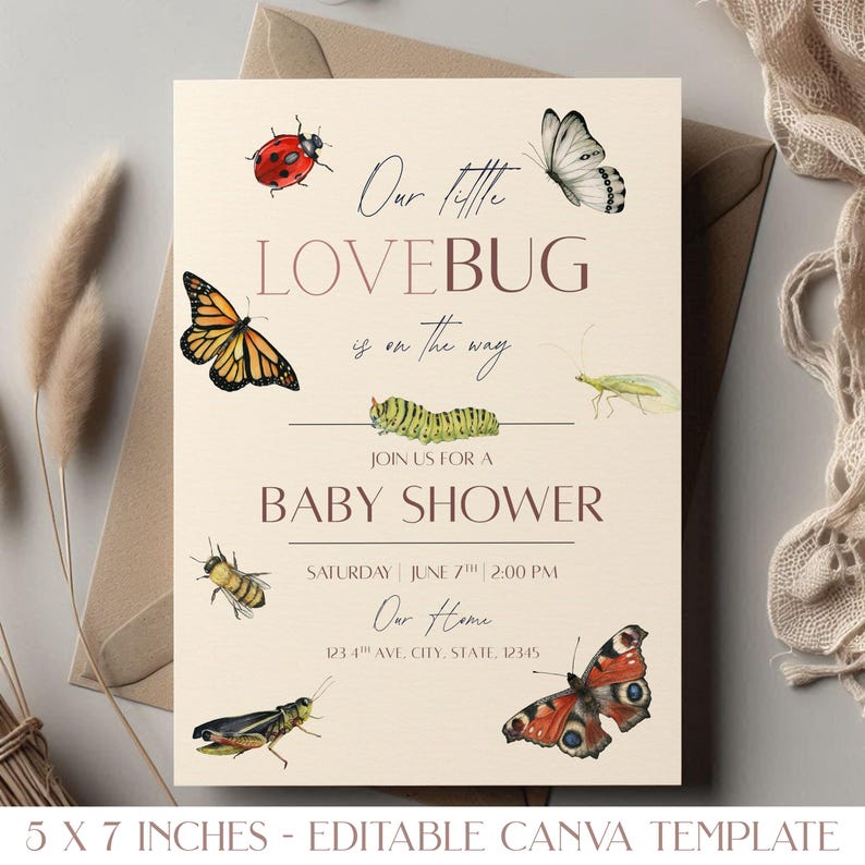 Our Little Love Bug is on the way invitation Girl Baby Shower Invite Digital Download
