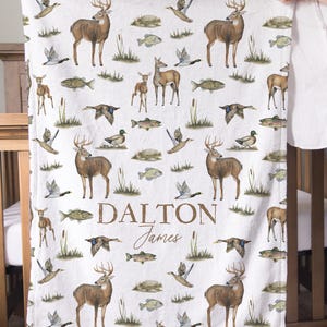 Hunting Baby Blanket Mallard Duck Blanket Boy Personalized Newborn Name Blanket Woodland Baby Shower Gift Custom Deer Hunt Fishing Nursery image 3