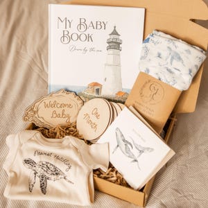 New Baby Gift Box Ocean Baby Shower Gift for New Mom Coming Home Hospital Baby Announcement Outfit Baby Book Gift for Newborn Gift Set Ocean