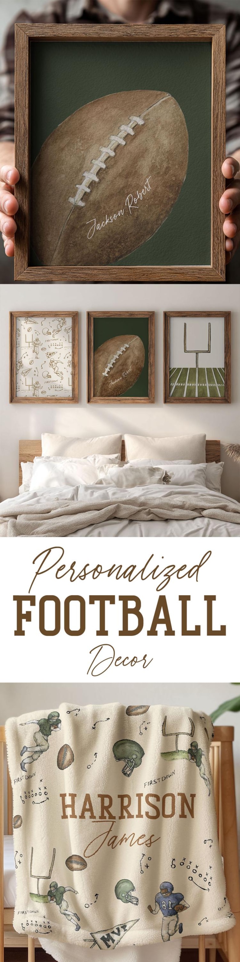 Personalized Sport theme nursery decor Football Gallery wall set