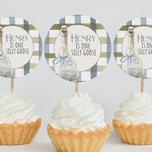 Cupcake Topper with Name One Silly goose party decor