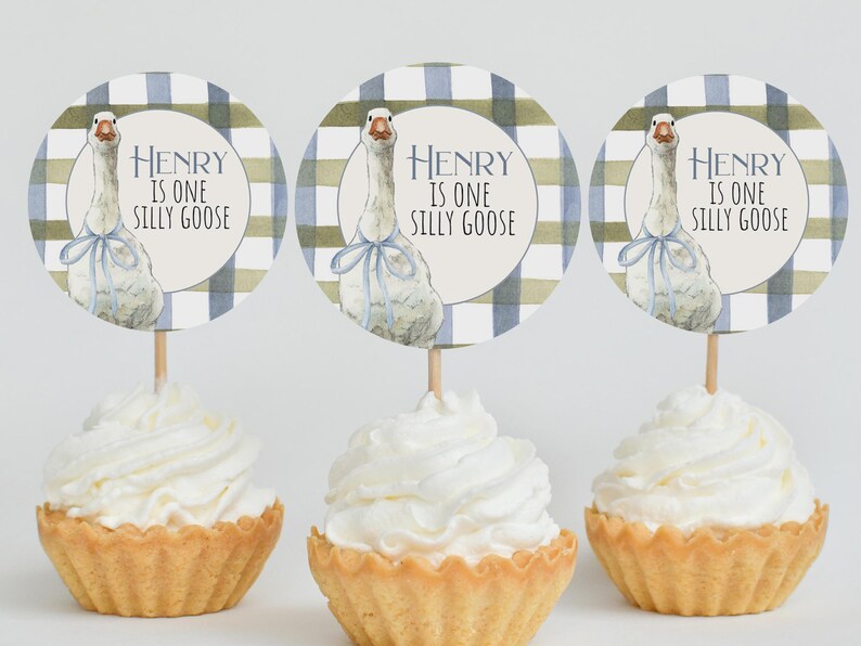 Cupcake Topper with Name One Silly goose party decor