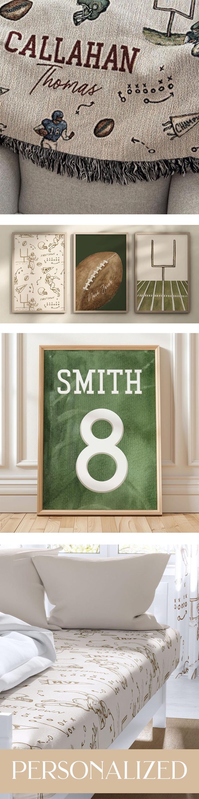 Football Decor Personalized Sport Theme Nursery Football Print Set of 3 Personalized Sport Name Sign Football Wall Art Custom Name Print Boy image 16
