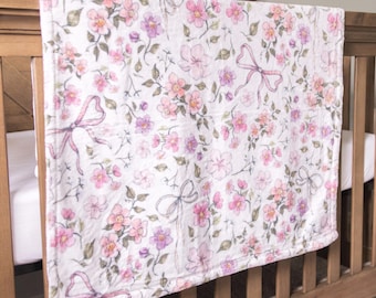 Floral Baby Blanket Girl Personalized Coquette Blanket Pink Baby Shower Gift Custom Name Gift Wildflower Blanket Toddler Gift Idea Birthday