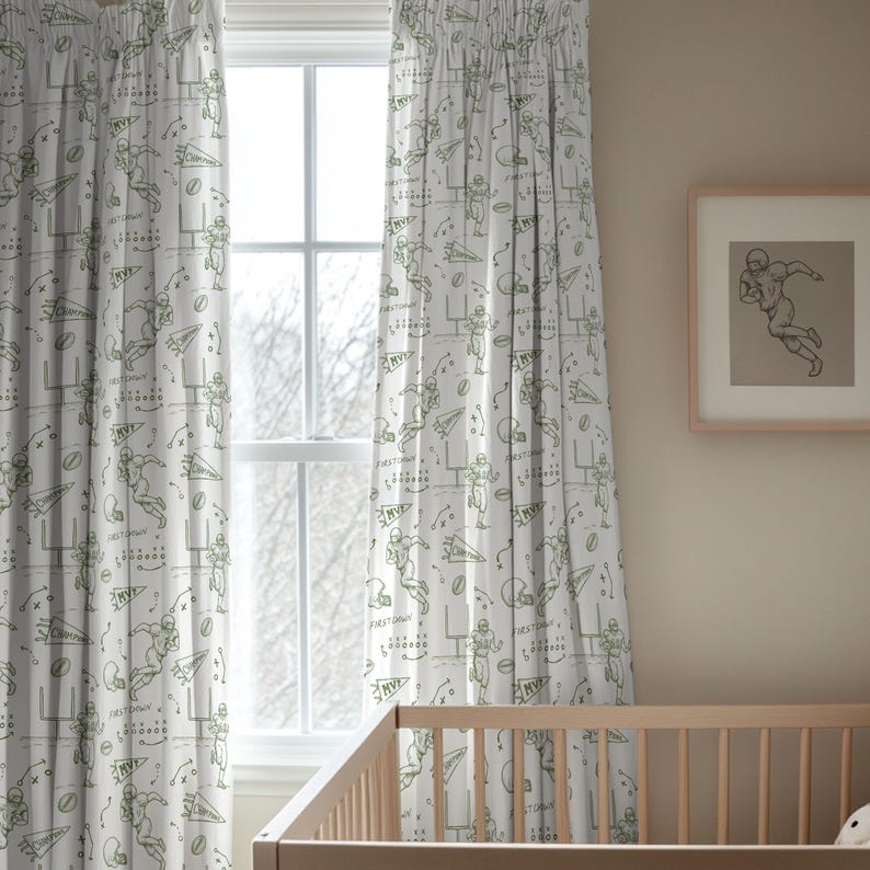 Minimalistic Vintage sport nursery curtain panel set