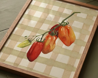 Tomato Art Print Heirloom Tomato Kitchen Poster Gingham Rustic Kitchen Wall Art 90's Aesthetic Decor Cottage core Home Decor Vintage Tomato