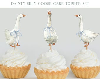 ONE Silly Goose 1st Birthday Cupcake Topper Goose Cake Topper Decoration Blue Silly Goose Theme Party Decor Printable Cupcake Topper Set