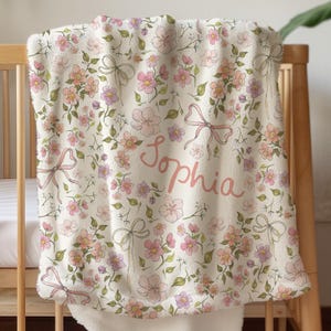 Personalized Blanket Baby Girl Floral Baby Blanket Custom Baby Gift Girl Baby Shower Gift Watercolor Flower Blanket Girly Crib Bedding
