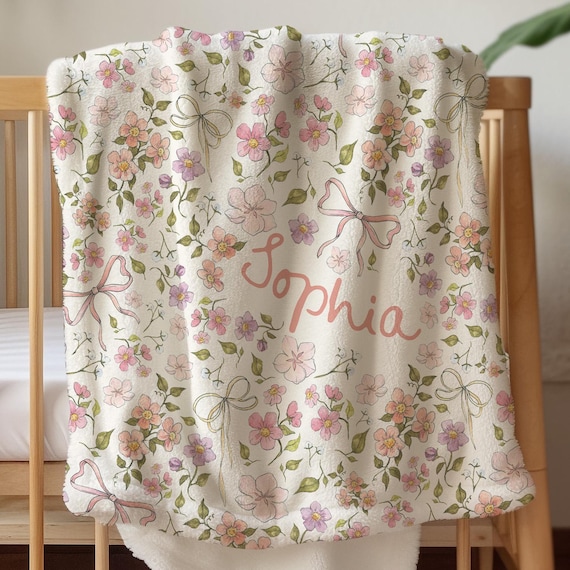 Coquette Blanket Floral Personalized Blanket Baby Girl Floral Baby Blanket Custom Baby Gift Girl Baby Shower Gift New Baby Mom Gift Blanket