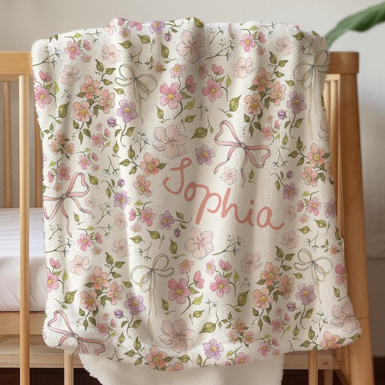 Personalized Blanket Baby Girl Floral Baby Blanket Custom Baby Gift Girl Baby Shower Gift Watercolor Flower Blanket Girly Crib Bedding