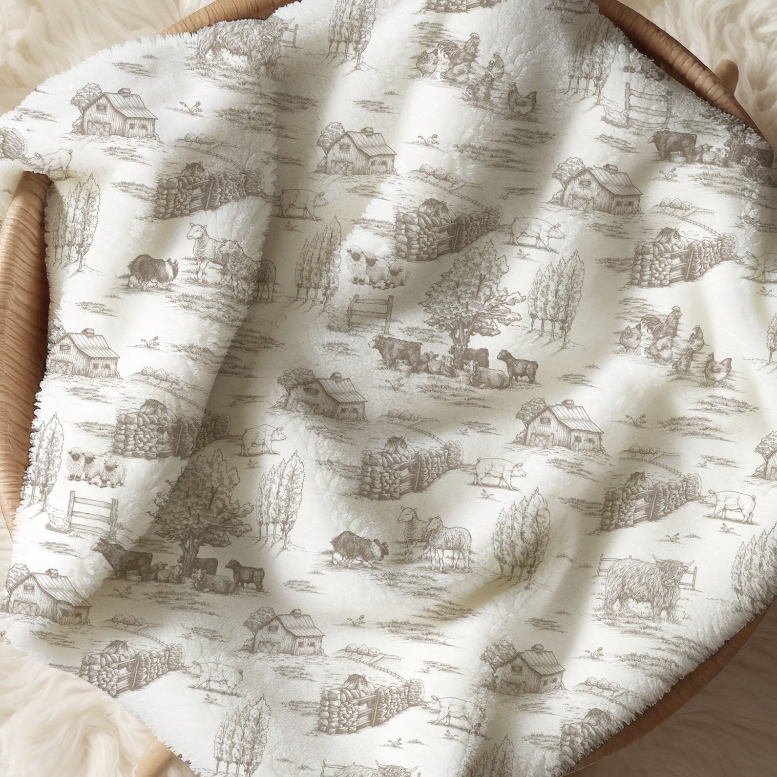 French Country Decor Toile Throw Blanket Farm Nursery Crib Bedding Minky Baby Blanket Farm Theme Baby Shower Gift Newborn Baby Gift Classic