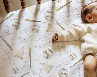 Baseball Crib Sheet Name Boy Vintage Sport Nursery Decor Watercolor Baseball Nursery Boy Crib Bedding Personalized Crib Sheet Newborn Gift