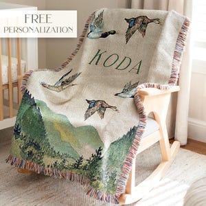 Mallard Duck Hunting Nursery Custom Duck Blanket Hunting Baby Shower Gift Baby Boy Personalized Blanket Woodland Nursery Crib Bedding Cotton