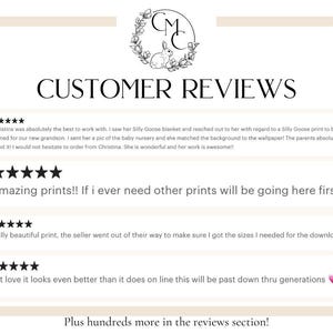 May include: A cream-colored graphic with the text "CUSTOMER REVIEWS" in a bold, elegant font. Below, customer testimonials are displayed with star ratings and positive comments about the seller and their products. A floral wreath with a rabbit is at the top.