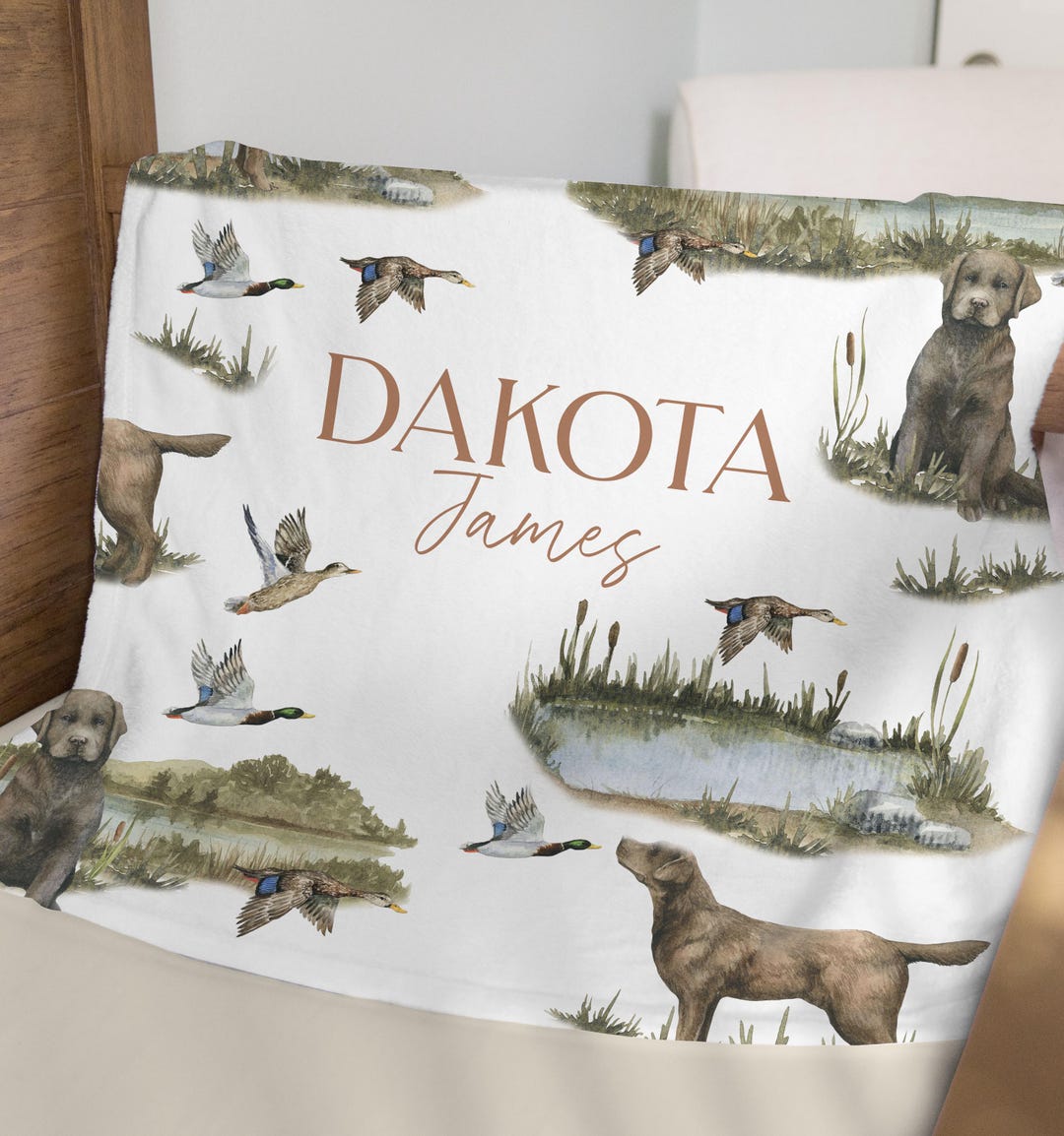 Personalized Mallard Duck Blanket Chocolate Lab Dog Nursery Custom Name ...