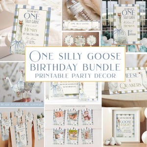 ONE Silly Goose Bundle Boy 1st Birthday Silly Goose Invite Bundle Editable Template Silly Goose Decor Printable Blue Goose Theme Party Decor