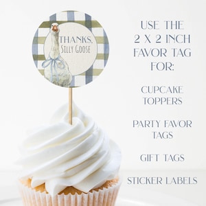 One stilly Goose Cupcake topper Blue and Green Gingham