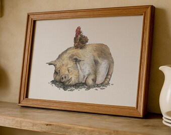 Farmhouse Kitchen Wall Art Funny Chicken Painting Watercolor Pig Art Country Home Decor Farm Animal Art Printable Farm Nursery Print