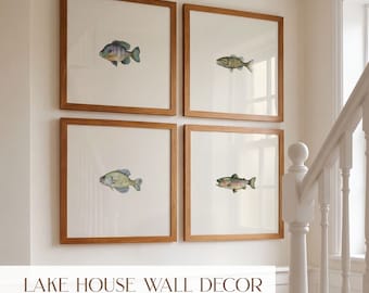 Fishing Nursery Print Set of 4 Lake Fish Art Digital Hunting Fishing Nursery Printable Art Cabin Bathroom Decor Lake House Wall Art Gallery