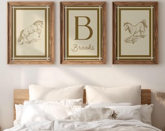Western Art Print Set of 3 Nursery Art Boy Name Personalized Cowboy Print Boy Room Decor Vintage Western Nursery Wall Art Cowboy Nursery Boy