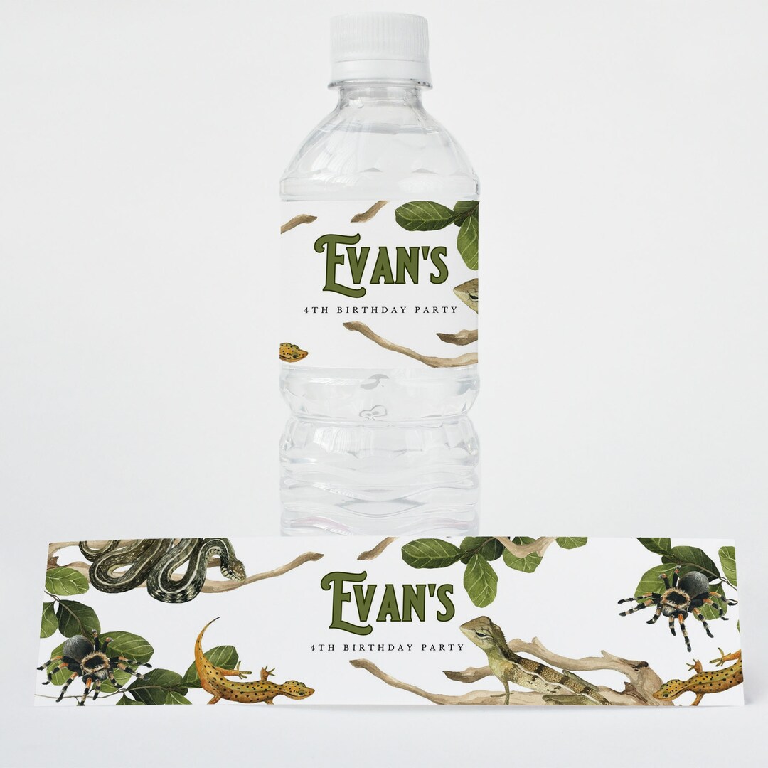 Reptile Water Bottle Label Beverage Labels Water Bottle Drink Wrappers