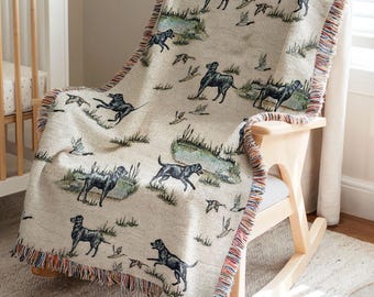 Manta personalizada para guardería de caza de patos, manta para perro labrador negro, regalo para baby shower de caza, manta con nombre personalizado, manta para bebé de pato real